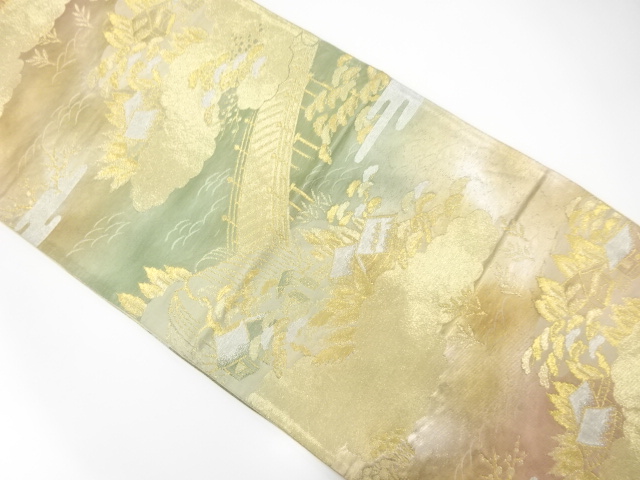 JAPANESE KIMONO / ANTIQUE FUKURO OBI / SILK / SCENERY